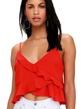 Women's L Lulus Bravado Red Ruffled Crop Top